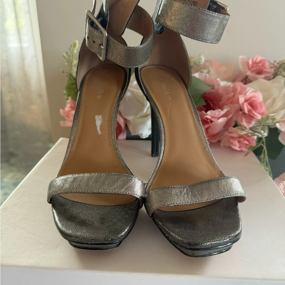 Calvin Klein Black and Silver Ankle Strap High Heels